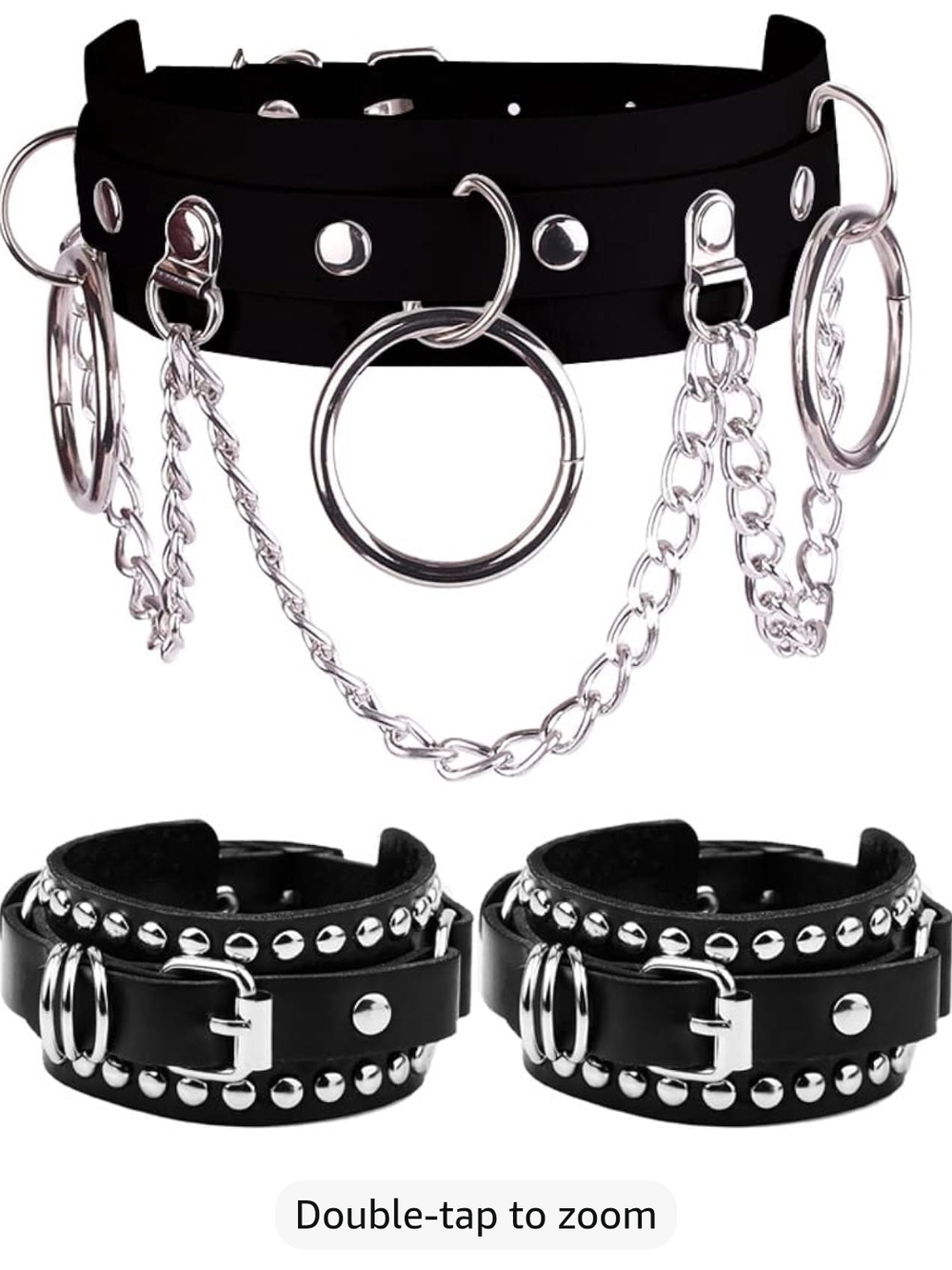 Black Gothic O-Ring Choker with Matching Studded Wrist Cuffs